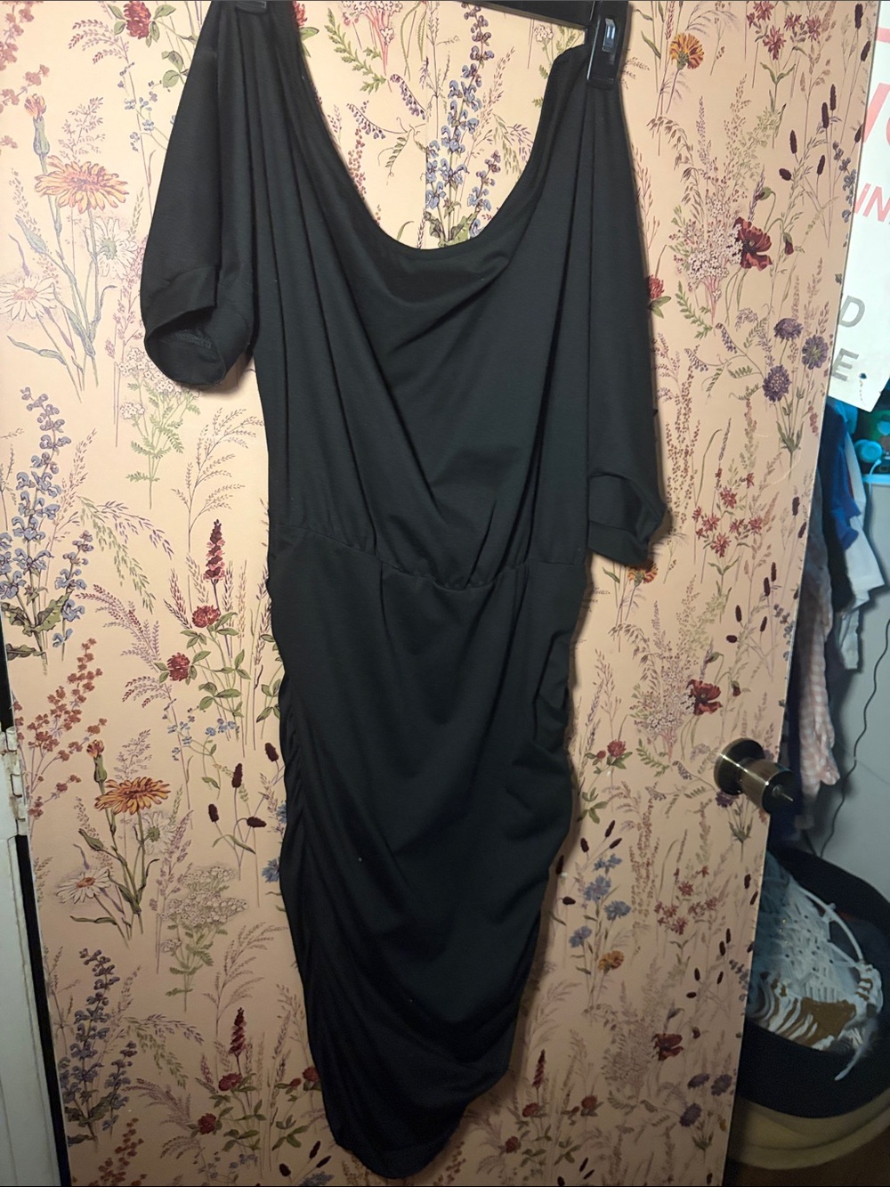 Black Women’s Draped Midi Dress - Classic Evening Style